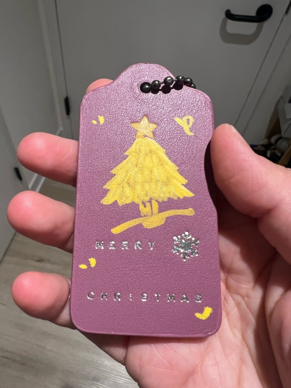 Coach Purple Leather Holiday Luggage Hangtag Bag Charm w Christmas Tree NWOT